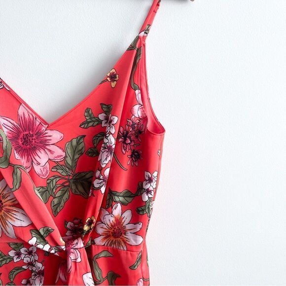 Guess Sleeveless Spaghetti Strap Coral Red Floral Jumpsuit Beach Women's 8 - Picture 3 of 12
